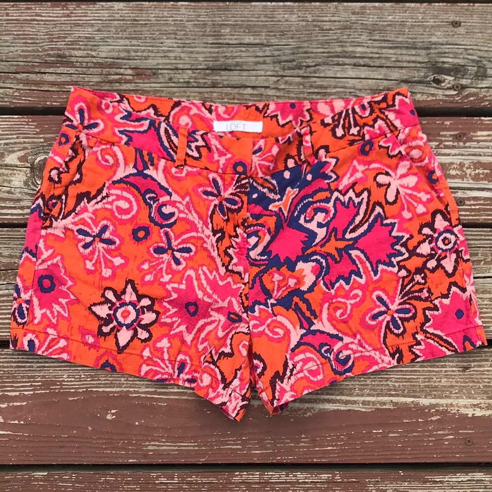 LOFT Patterned Shorts Linen Cotton Blend
